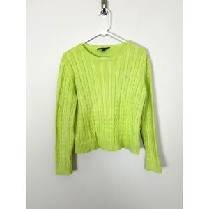 Vintage Lauren Ralph Lauren Sweater Womens L Light Green Crewneck Cable Knit Y2K